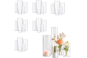 VNITUASR Glasvase Tischdekoration Zylindrische Glasvase Kann FüR Blumen, Kieselsteine, Dekorative Tischvasen Verwendet Werden, Glasvasen Gemischter GrößE KöNnen FüR Hochzeiten (30, 10+15+19+20+25cm)