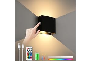 Lightess Wall Lights Battery Operated 5000 mAh Recharebale Wireless Wall Lights for Living Room, Dimmable 13 Colours with Remte, Sconces Wall Light No Wire(Black, 1 Pack)