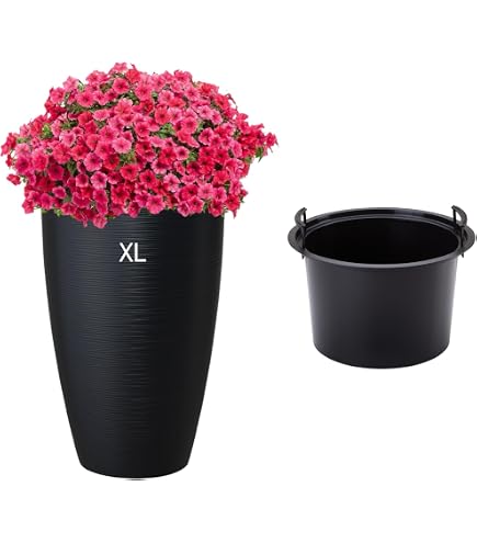 Prosperplast Tubus Slim Effect Blumentopf – Schlanker Beton-Look Mit Integriertem Pflanztopf, Dunkelgrau