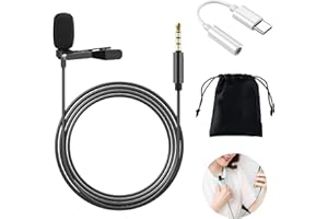 EDKSEGJCSOUS Lavalier Microphone, Clip-On Lapel Omnidirectional Condenser Mic with Type-C & 3.5mm Adapter, Noise-Cancelling Mic for Phone, PC, DSLR, Laptop - Ideal for Recording, Interviews, Gaming, and Podcasting