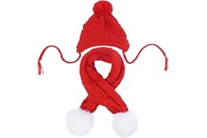 Kuoser Dog Hat & Scarf Set, Dog Knitted Hat Pet Christmas Winter Warm Caps Cute Accessories Neck Ear Warmer Hood Warm Scarf Party Decoration for Small Medium Large Dogs, Red