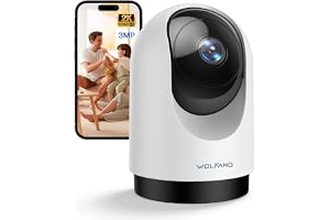 WOLFANG 2K-säkerhetskamera inomhus, WiFi-kamera 3 MP, hundkamera för husdjur, babymonitor med rörelseljudsdetektion, 360° rotation, mörkerseende, 2-vägs ljud, moln/SD, fungerar endast med Alexa, 2,4