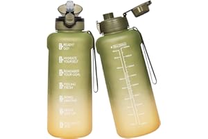 Seekua Sport Tritan Trinkflasche 0.6l / 1l / 2l mit Strohhalm & Zeitmarkierung, Große Wasserflasche mit Uhrzeit BPA-frei Motivierende Sportflasche für Fitness & Gym, 2 Deckel, 2 liter