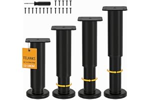 TELANKS 4er Set Möbelfüße Höhenverstellbar, Möbelfüße Verstellbar 12-18cm, Schwarz Metall Möbelbeine, Verstellbare Füße für Möbel Sofa Bett Nachttisch Schrank Kabinett (4, 12-18cm)