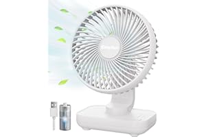 EasyAcc Ventilador de Mesa USB, Silencioso Recargable Ventiladores 4000mAh, Potente con 4 Velocidades, Mini Base Carga Rápida, Ventilador Portátil para Hogar, Oficina, Dormitorio, Exteriores, Blanco