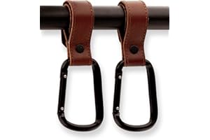 Brute Strength - Gancho multifunción - Cognac 2X - Gancho para cochecito para bolsas de pañales - Cierre de velcro - Gancho para cochecito de bebé Gancho de bolsillo, colgante, mosquetón para bolsos