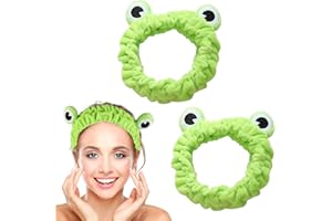 ZSRVAJ 2 Pcs Frog Headband, Soft Cute Skincare Headband, Frog Eye Elastic Makeup Headband, Coral Fleece Headband for Washing Face Beauty Accessories for Shower Skincare Sports Yoga