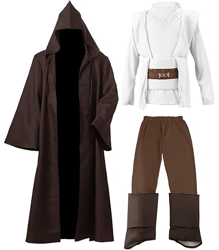 Yearsahrk Costume De Jedi Pour Enfant - 4 Pièces - Robe à Capuche, Tunique, Pantalon, Ceinture, Carnaval, Halloween, Cosplay