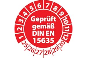 ‎FAST-LABEL Prüfplakette Geprüft gemäß DIN EN 15635 Lagereinrichtungen, Vinylfolie, Prüfaufkleber, Prüfetikett, Plakette (30 mm Ø, Rot, 100)