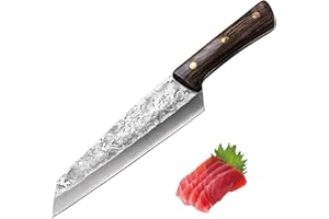 Fubinaty Couteau de chef japonais Kiritsuke Couteau de cuisine forgé à la main Acier à haute teneur en carbone Couteau de cuisine avec manche en bois