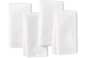 ‎ENCASA XO Encasa XO Stoffservietten Set von 4 | Reines Baumwolle mit Hohlsaum-Design | Weiß | Quadratische Größe 43x43 cm | Tafelservietten – Waschmaschinenfest & Wiederverwendbar