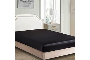 Silkeslent satinlakan endast klassiska lyxiga silkeslena mjuka lakan enfärgade (svart, kung (150/160 x 200 + 30 cm)