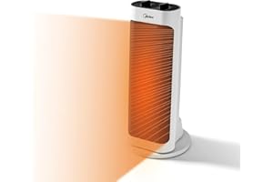 Midea NTH20-19JE Stufetta Elettrica Basso Consumo con Termoventilatore, 7° Inclinazione, 70° Oscillazione, 2000W, 2 Livelli di Potenza, Silenzioso, Protezione Antigoccia, Termostato, Altezza 45.1 cm