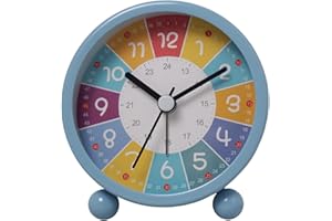 GDWD Réveil analogique pour enfant - Sans tic-tac - Réveil éducatif - Horloge à quartz - Avec alarme puissante - Réveil à piles - Pour garçons et filles - Bleu