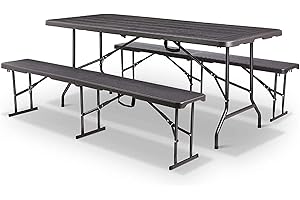 MaxxGarden Set di 1 Tavolo e 2 panche Pieghevoli da Giardino - Tavolo Pieghevole - Tavolo cameggio Pieghevole - per Camping, Picnic, grigliate e Buffet - in HPDE - Nero - 180 cm