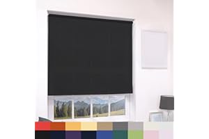 GENERIC Deluxe Daylight Roller Blinds Light Filtering Premium Fabric Easy Fit Metal Brackets Bedroom Living Room Office Child Safe 160cm Length Trimmable Black 120cm
