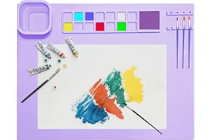 TENQUAN Silicone Painting Mat 20"x16" Silicone Craft Mat with Detachable Cup PlayDough Mat Collapsible Art Mat for Crafting Drawing Cutting Beading DIY Handmade Art(Purple)