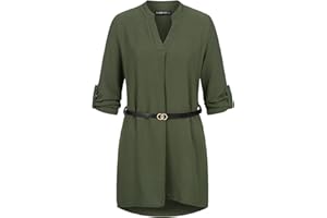 Cloud 5ive Damen Longform Musselin Turn-Up Shirt mit Gürtel