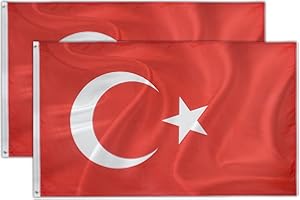 DREAMARK 2 Banderas Turcas, Con 2 Ojales De Metal Duradero Bandera, Bandera Turca Tradicional 90 X 150 Cm - Color Vivo Y Resistente A La DecoloracióN Uv