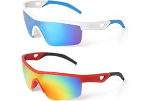 Tobriavor 2 Pièces Lunette de Soleil Enfant, Protection UV400 Lunettes Sport Lunettes de Vitesse Lunettes de Cyclisme Running Baseball pour 3-14 ans Garçons Filles