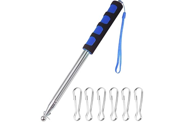 VOSSOT Ensemble de mât de Drapeau télescopique de 2,5 m, mât de Drapeau télescopique portatif avec 6 Crochets à Clip pour mât de Drapeau pour Guides touristiques, Enseignants, Camping, Voyages