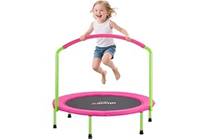 ATIVAFIT 36''Mini Foldable Rebounder Trampoline for Toddlers Kids With Super Safety Pad Foam Handle and Oxford Padded Noise-Free Kids Cover Fun for Kids Indoor/Outdoor for 2-6 years old