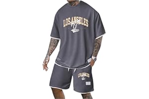 MFHMOM Jogginganzug Herren T-shirt Shorts Set 2-Teiliges Kurzarm Sommer Trainingsanzug Briefdruck Y2K Hip Hop Streetwear T-Shirt Zweiteilig Männer Sportanzug Tracksuit Set