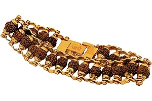 Japam Rudraksha Bracelet For Men | Real Certified 5 Mukhi Rudraksha Beads Embedded in Original Gold Plated Metal | Modern Rud