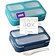 Mini Bento-Box Snack Boxes Set of 2 Small Portion Lunch Containers for Kids Boys Girls Toddlers BPA Free Navy & Blue