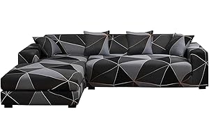 ShowyLive Copridivano Universale con Penisola a Sinistra/Destra per Divani in Poliestere a Forma di L, Elasticizzato, 3 + 3 Posti, Schwarzgrau