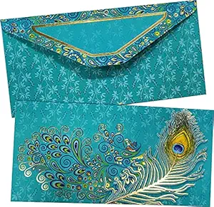 Jain Cards Wedding/Sagan/Shagun/Cash/Gift/Money Envelope 3 fold Turquoise Blue Velvet Touch (Pack of 10)