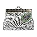 Produktbild HeiPlaine Weiblich Frauen Clutch, Vintage Pfau Antik Perlen Pailletten Handgefertigte Perlen Clutch Geldbörse Handheld Tasche Hochzeit Abend Party Prom, Silber, 22 cm * 4 cm * 14 cm Griff Tasche