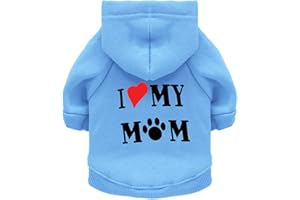 Izefia Felpa con Cappuccio per Cani Piccoli e Gatti - Vestiti 'Amo Mia Mamma' - Maglione Invernale Camicia Calda in Cotone