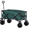 Outsunny Outdoor Folding Garden Trolley on Wheels, Pull Along Camping Cart, Cargo Wagon Trailer with Telescopic Handle, Big Wheels for Beach Garden, Green