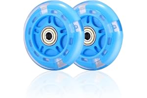 AVAKKER 2 PCS Scooter Wheels Replacement 80mm for Maxi Micro, LED Flash Rear Wheel, PU Material with ABEC-7 Bearings, Scooter Accessories, Blue