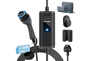 bokman EV Charger Type 2 to 3 Pin Plug, 10M / 3.3kW / 13A / IP65 Waterproof, Electric Car Charger with LED Indicators, Type 2 Charging Cable 3 Pin with Carry Bag & Microfiber Towel