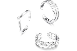 Krfy 925 Silber Zehenringe für Damen Verstellbares Band Pinky Ringe Minimalistischer Strand Fuß Schmuck 3Pcs Open Zehenringe Set