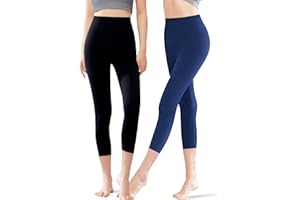 POWER FLOWER Confezione da 2 Leggings da Donna in Cotone – Leggings Neri 3/4, Morbidi Traspiranti Comodi per Tutti i Giorni