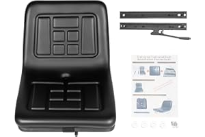 CHERIKIU Schleppersitz mit Rückenlehne, Universalsitz Trecker Sitz Oldtimer Gefedert Universal Tractor Suspension Seat, PVC Leder Wasserdicht Ksneigungsverstellbar für Traktoren Rasenmäher Gabelstapler Bagger