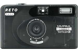RETO PANO 35mm Filmkamera–22mm Weitwinkelobjektiv,Panorama,einfacher Wechsel,Objektivabdeckung,eingebauter Blitz(Film und AAA-Batterie sind Nicht im Lieferumfang enthalten) (Transparentes Schwarz)