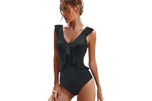 JFAN Costume da Bagno Intero da Donna con Scollo a V Criss Cross Arruffato Costume Intero Donna Monokini Push Up