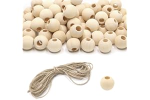KtbeYTi 100 Piezas 10 mm Cuentas de Madera Redondas Naturales con Agujero para Manualidades y Joyería