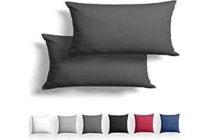 Alreya 2er-Set Mako Satin Kissenbezug 40 x 80 cm - 100% Baumwolle mit Reißverschluss, Superweicher Kopfkissenbezug 40x80, Kissenhülle, Oeko-TEX® Standard Zertifiziert, Anthrazit, nur Kissenbezug