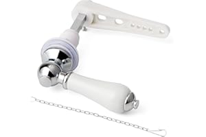 Weielt Ceramic Toilet Flush Handle Eeplacement Kit Zinc Alloy Metal Toilet Handle Replacement, Toilet Cistern Lever Arm with Chain - Adjustable Arm (White)