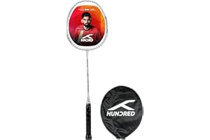 HUNDRED Powertek 200 PRO Graphite Strung Badminton Racket with Full Racket Cover, For Intermediate Players, Weight: 95 grams, Maximum String Tension, 18-20lbs