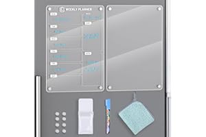 Langaelex 2 pezzi Lavagna Calendario Magnetico Frigorifero, A4 Lavagna per Pianificazione Settimanale in Acrilico Trasparente, include Pennarello a Gesso, Portapenne e Asciugamano (Inglese)