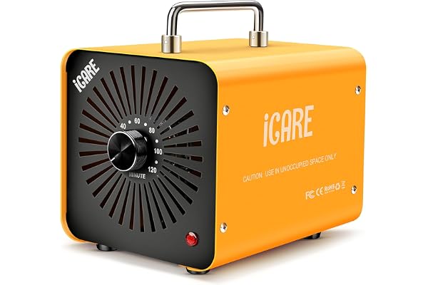 Générateur d'Ozone Domestique 60000 mg/h, Machine à Ozone pour Purification de l'Air et Élimination des Odeurs Dispositif d'Ozone Portable O3 pour Bureau, Salle de Bain, Maison, Voiture Jaune