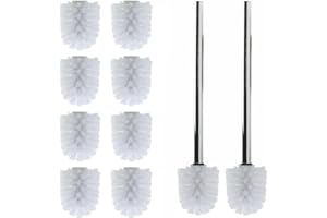 Daloual - 10 x Ersatz WC-Bürstenkopf Weiß Ø ca. 6,5 cm + 2 x Edelstahl-Griff 26,5 cm - Toiletten-Bürste - Klo-Bürste - WC-Besen - austauschbar - modernes Design - hochwertig - langlebig