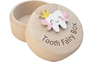SUNERLORY Tooth Box with Engraving, Cute Carved Wood Box with 3D Tooth, Small Tooth Fairy Keepsake, Souvenir Dropped Tooth Keepsake Storage Box for Baby Shower Birthday Gift
