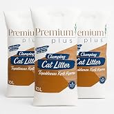 Premium Plus Doğal Bentonit Kedi Kumu Aktif Karbonlu 10 LT x 3 Paket, Topaklanan, Kokusuz,%99,5 Tozsuz, Y&uuml;ksek Emicilik G&uuml;c&uuml;n